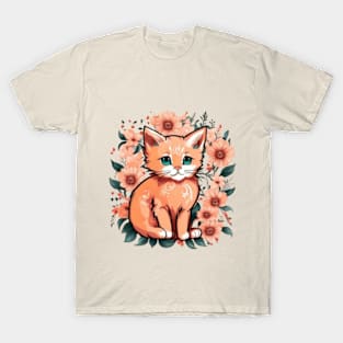 floral kitten T-Shirt